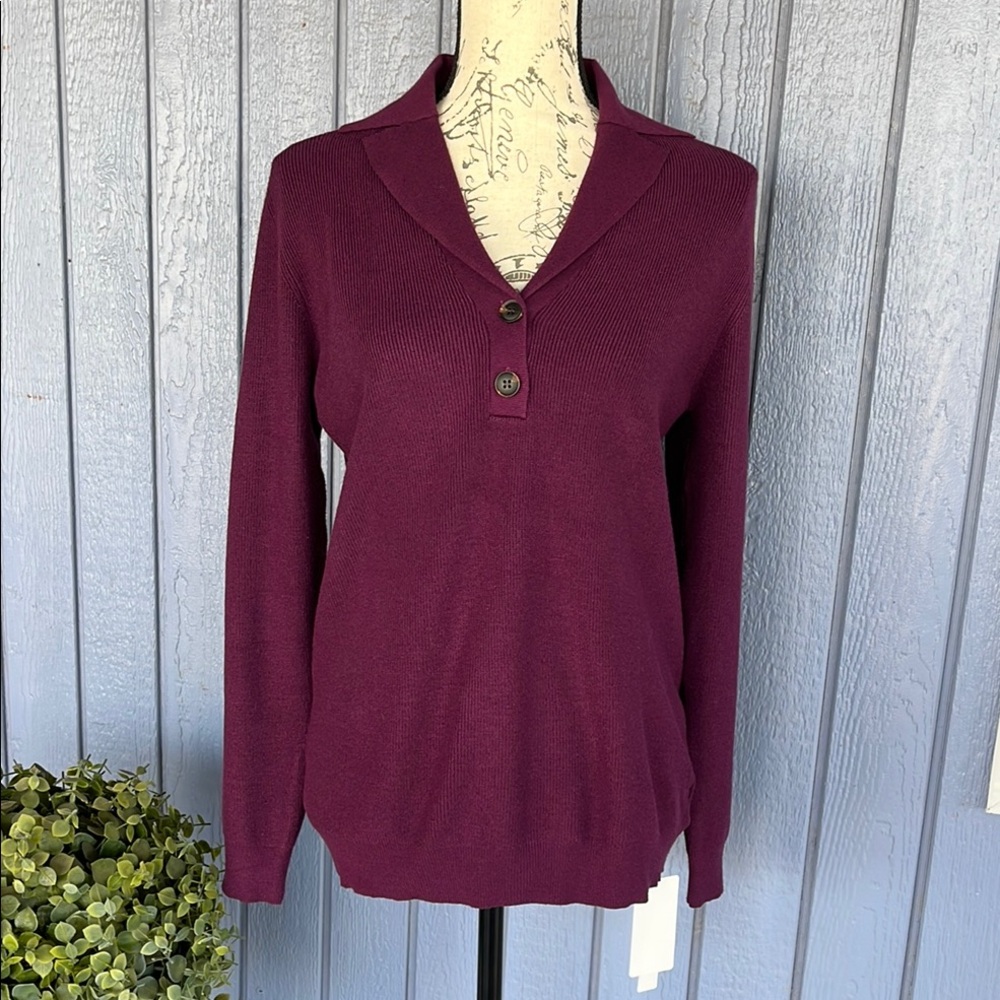 Dark Purple V-Neck Sweater with Relaxed Fit